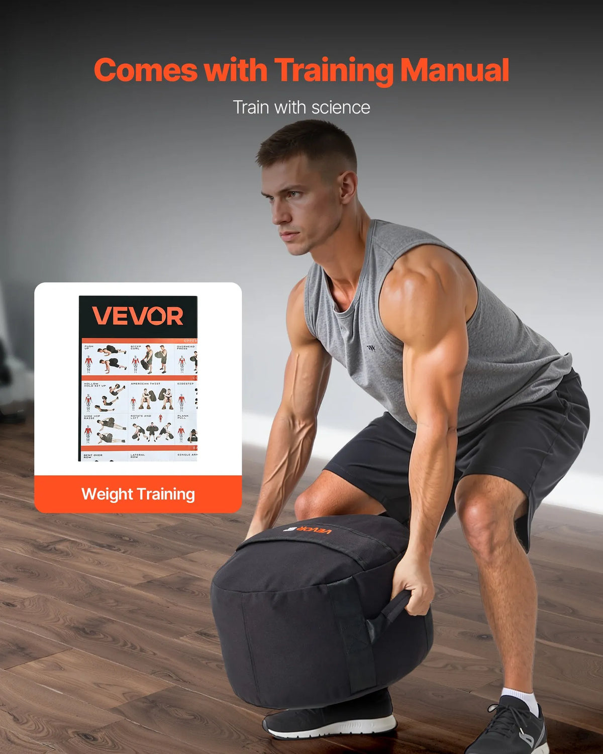 VEVOR treniņu smilšu maiss ar rokturiem, 45 kg, fitnesa un spēka treniņiem, melns (bez pildījuma) - ZEMLETES.LV