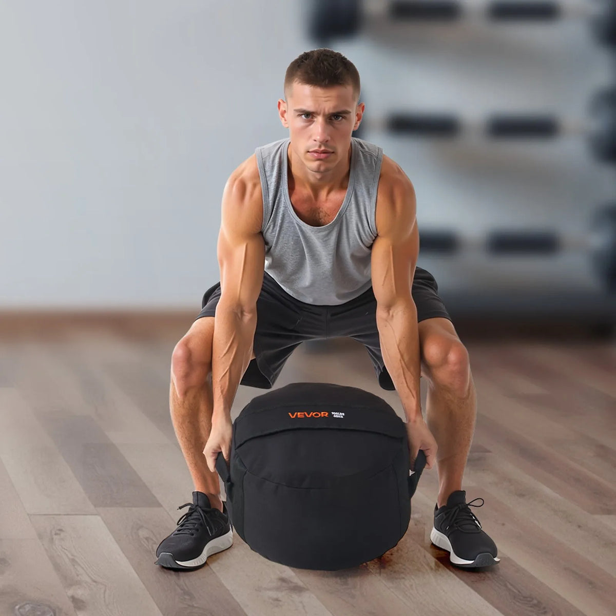 VEVOR treniņu smilšu maiss ar rokturiem, 45 kg, fitnesa un spēka treniņiem, melns (bez pildījuma) - ZEMLETES.LV