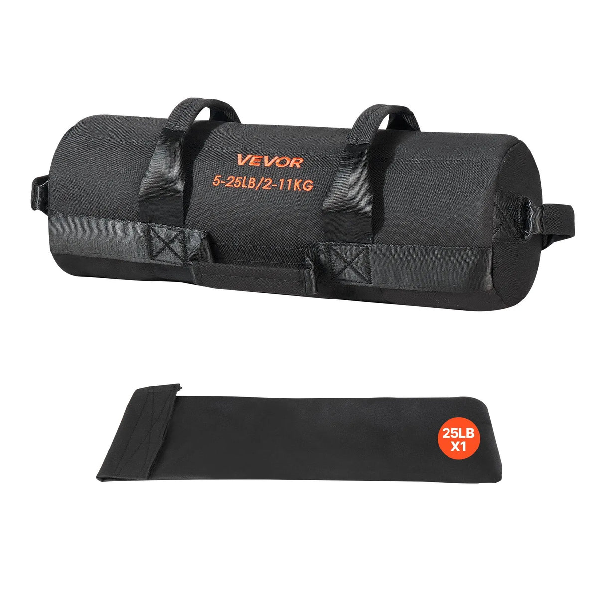 VEVOR regulējams treniņu smilšu maiss ar rokturiem, 2–11 kg, fitnesa un spēka treniņiem, melns (bez pildījuma) - ZEMLETES.LV