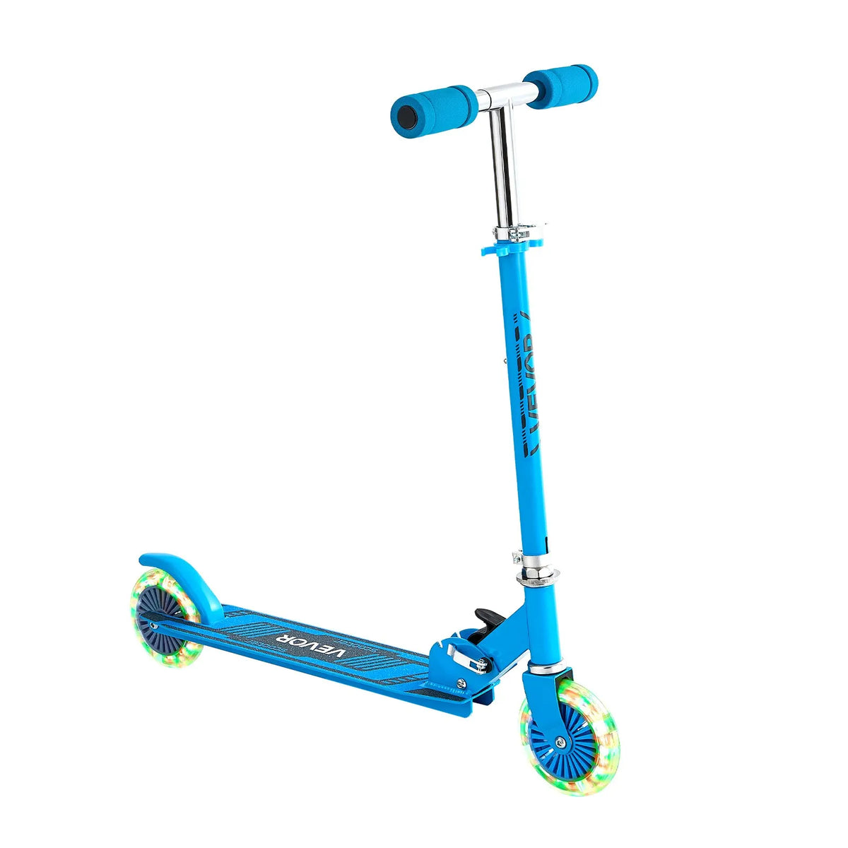 VEVOR divriteņu skrejritenis bērniem no 3 gadu vecuma ar LED gaismas riteņiem, regulējamu stūres augstumu, platu pretslīdes platformu, salokāmu un vieglu rāmi, kravnesība līdz 49,9 kg, zils - ZEMLETES.LV