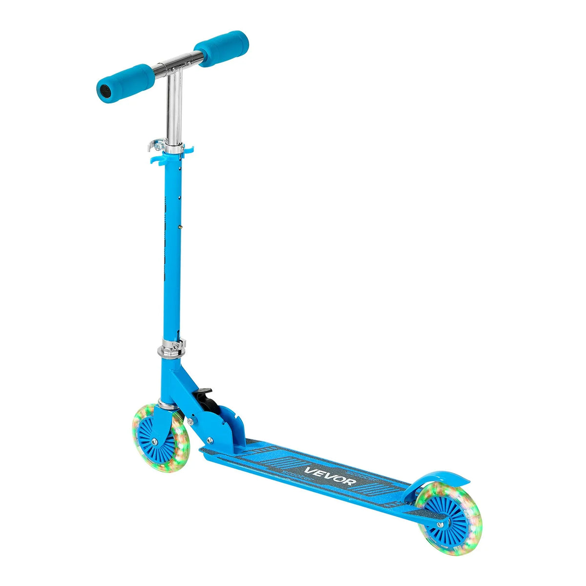 VEVOR divriteņu skrejritenis bērniem no 3 gadu vecuma ar LED gaismas riteņiem, regulējamu stūres augstumu, platu pretslīdes platformu, salokāmu un vieglu rāmi, kravnesība līdz 49,9 kg, zils - ZEMLETES.LV