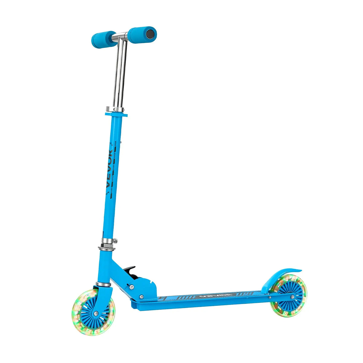 VEVOR divriteņu skrejritenis bērniem no 3 gadu vecuma ar LED gaismas riteņiem, regulējamu stūres augstumu, platu pretslīdes platformu, salokāmu un vieglu rāmi, kravnesība līdz 49,9 kg, zils - ZEMLETES.LV