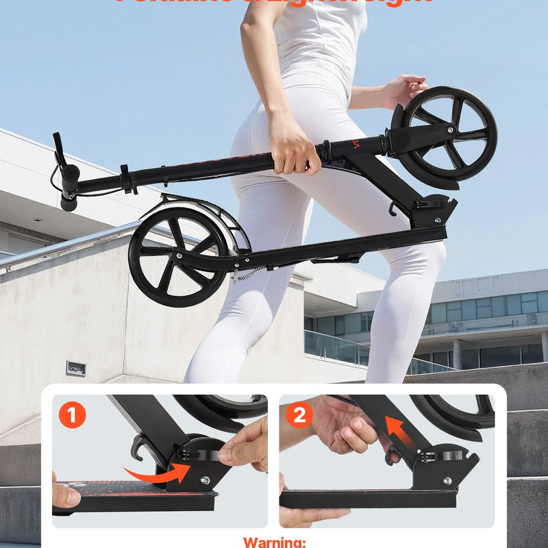 VEVOR divriteņu skrejritenis bērniem no 8 gadu vecuma, pusaudžiem un pieaugušajiem ar regulējamu stūres augstumu, platu pretslīdes platformu, salokāmu un vieglu rāmi, kravnesība līdz 99,8 kg, melns