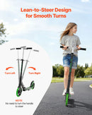 VEVOR divriteņu skrejritenis bērniem no 8 gadu vecuma, pusaudžiem un pieaugušajiem ar regulējamu stūres augstumu, platu pretslīdes platformu, salokāms un viegls, kravnesība līdz 99,8 kg, melns/zaļš