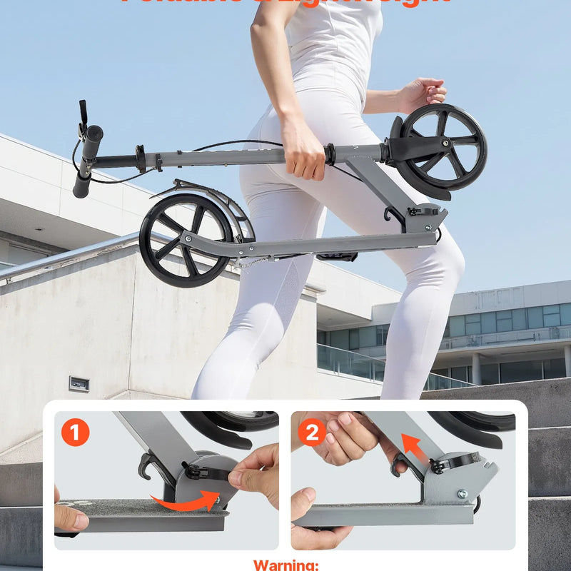 VEVOR divriteņu skrejritenis bērniem no 8 gadu vecuma, pusaudžiem un pieaugušajiem ar regulējamu stūres augstumu, platu pretslīdes platformu, salokāmu un vieglu rāmi, kravnesība līdz 99,8 kg, pelēks