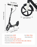 VEVOR divriteņu skrejritenis bērniem no 8 gadu vecuma, pusaudžiem un pieaugušajiem ar regulējamu stūres augstumu, platu pretslīdes platformu, salokāms un viegls, kravnesība līdz 99,8 kg, melns/sudraba