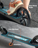 VEVOR divriteņu skrejritenis bērniem no 8 gadu vecuma, pusaudžiem un pieaugušajiem ar regulējamu stūres augstumu, platu pretslīdes platformu, salokāms un viegls, kravnesība līdz 99,8 kg, melns/zils