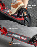 VEVOR divriteņu skrejritenis bērniem no 8 gadu vecuma, pusaudžiem un pieaugušajiem ar regulējamu stūres augstumu, platu pretslīdes platformu, salokāms un viegls, kravnesība līdz 99,8 kg, sarkans/melns