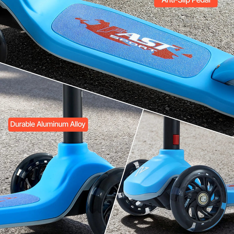 VEVOR trīsriteņu skrejritenis bērniem no 3 gadu vecuma ar LED gaismas riteņiem, regulējamu stūres augstumu, platu pretslīdes platformu un vieglu alumīnija rāmi, kravnesība līdz 74,8 kg, zils