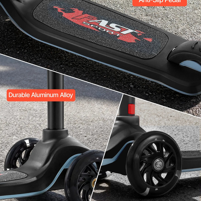 VEVOR trīsriteņu skrejritenis bērniem no 3 gadu vecuma ar LED gaismas riteņiem, regulējamu stūres augstumu, platu pretslīdes platformu un vieglu alumīnija rāmi, kravnesība līdz 74,8 kg, melns