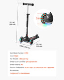 VEVOR trīsriteņu skrejritenis bērniem no 3 gadu vecuma ar LED gaismas riteņiem, regulējamu stūres augstumu, platu pretslīdes platformu un vieglu alumīnija rāmi, kravnesība līdz 74,8 kg, melns
