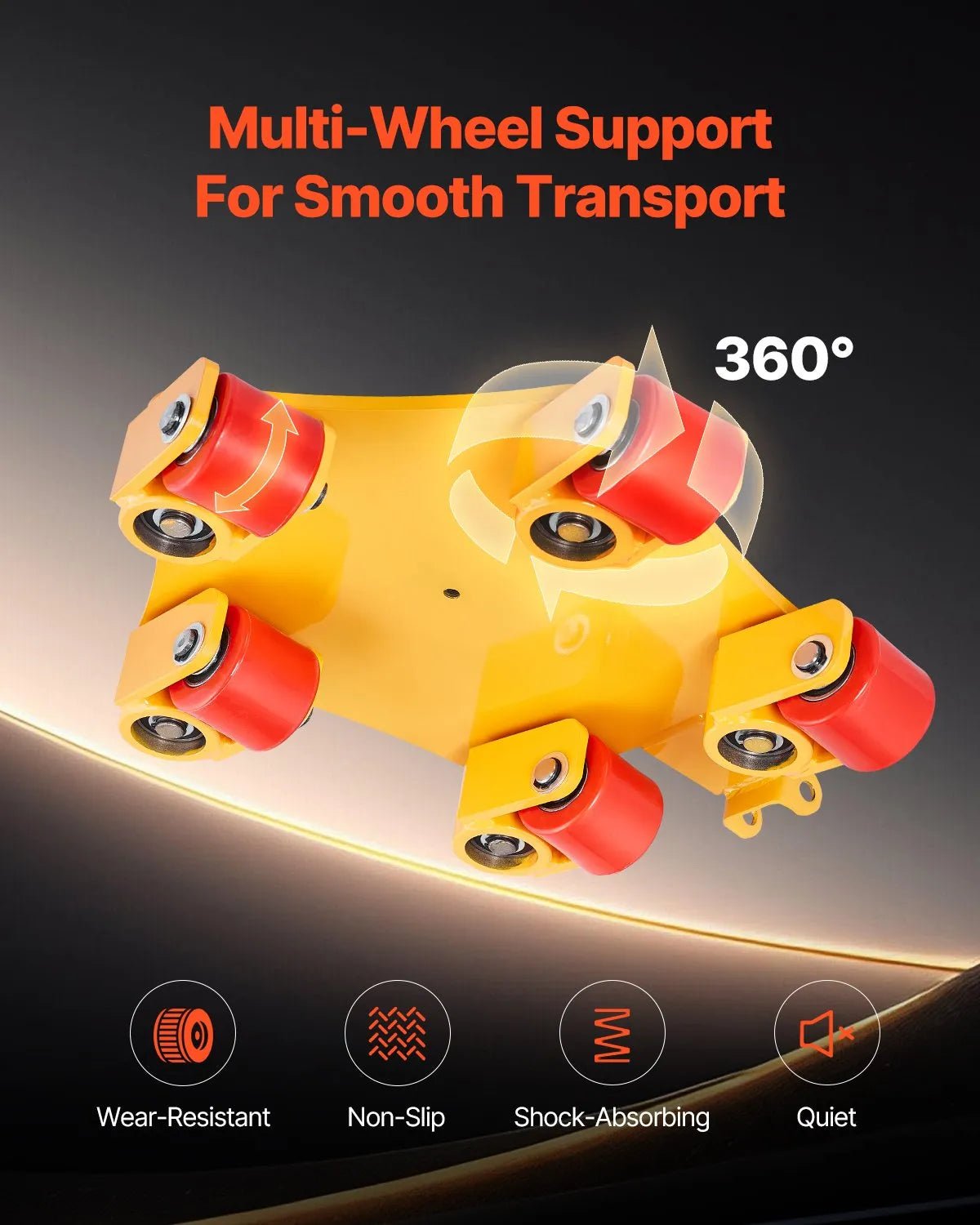 VEVOR mašīnu pārvietošanas platforma ar 360° rotējošu balstu un PU grozāmiem rullīšiem, 3992 kg, ar rokturi noliktavai un darbnīcai - ZEMLETES.LV