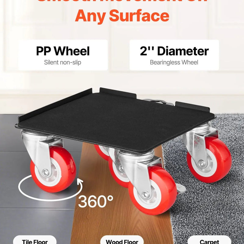 VEVOR mēbeļu pārvietošanas platforma līdz 1576 kg ar 5 grozāmiem 360° riteņiem un oglekļa tērauda paneli, komplekts sadzīves tehnikai un mēbelēm - ZEMLETES.LV