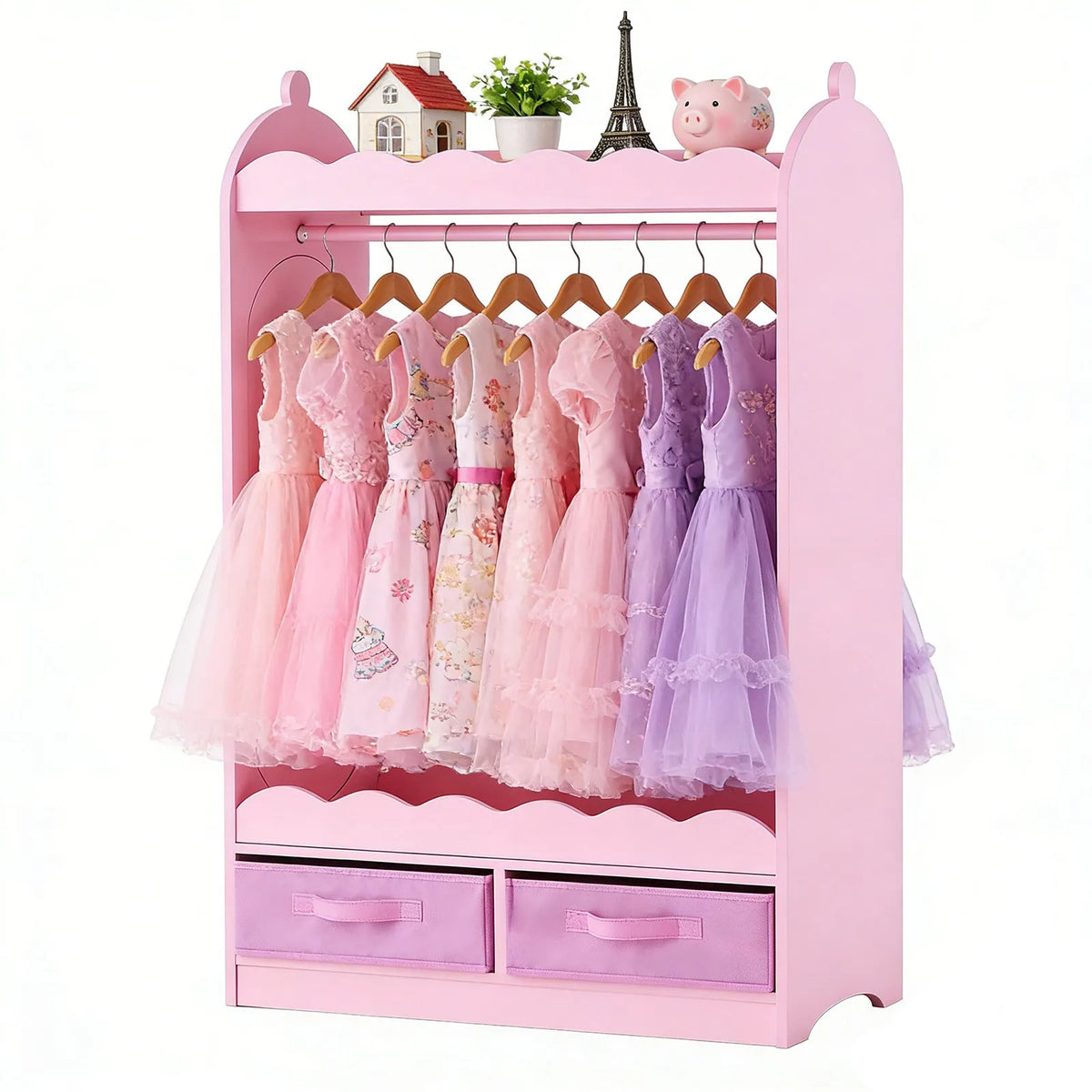 VEVOR Children's Costume Wardrobe with Mirror, Drawer and Hanging Rail, Pink