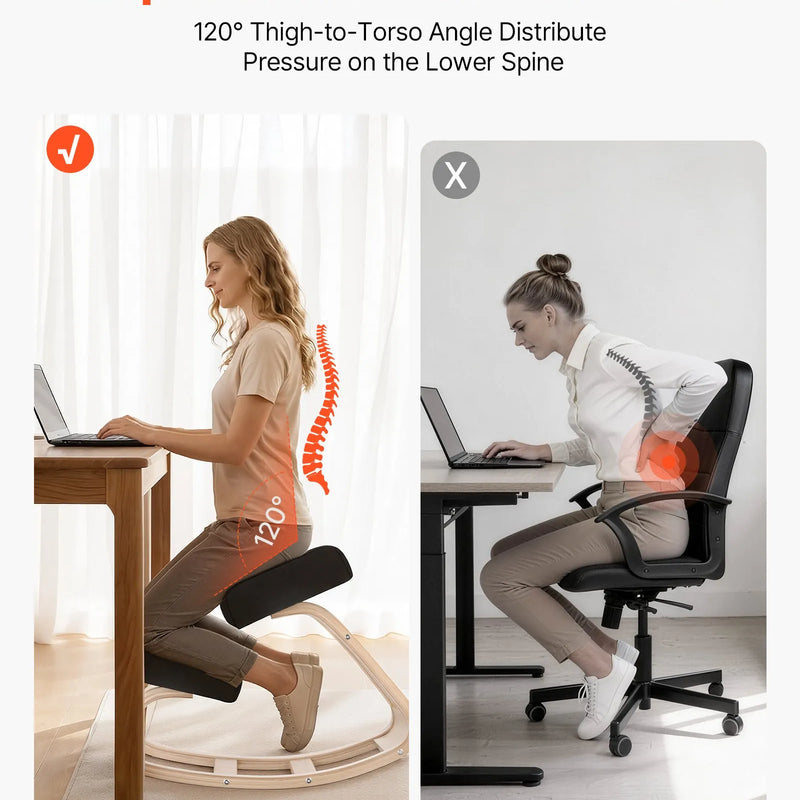 VEVOR ergonomiskais ceļgalu krēsls, koka stājas krēsls ar bieziem putu polsteriem un masīvkoka rāmi, regulējams augstums, komfortablai sēdēšanai un muguras vai kakla slodzes mazināšanai, mājām, birojam un meditācijai
