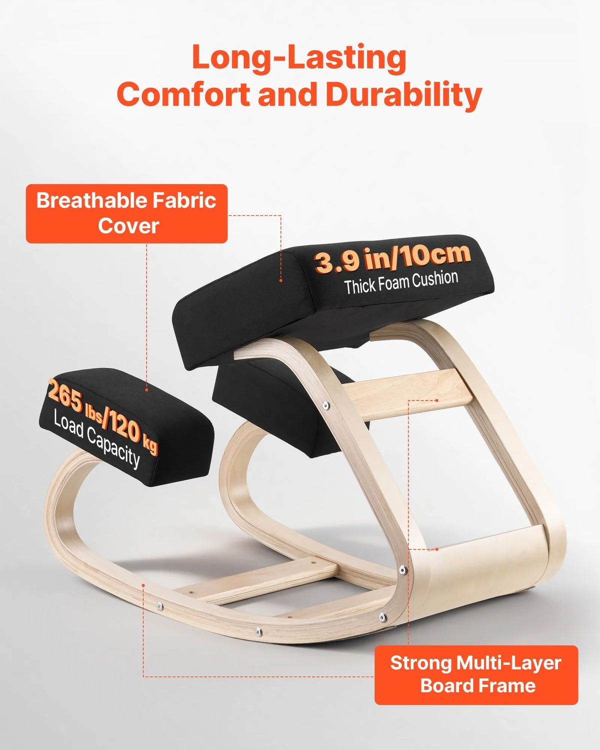 VEVOR Ergonomic Kneeling Chair with Solid Wood Frame and Thick Foam Padding, Adjustable Height