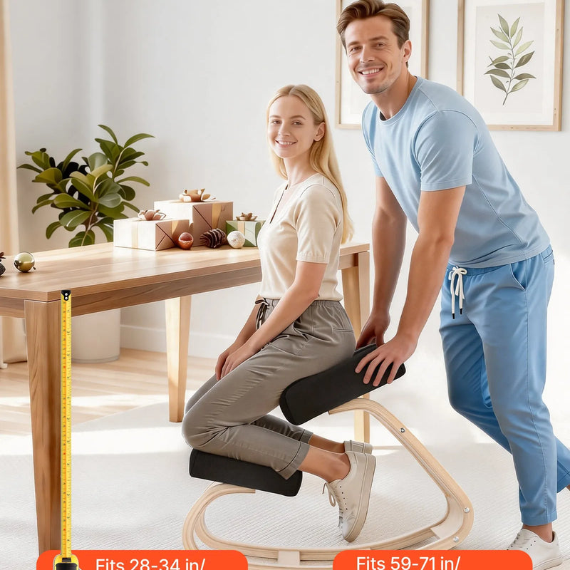 VEVOR ergonomiskais ceļgalu krēsls, koka stājas krēsls ar bieziem putu polsteriem un masīvkoka rāmi, regulējams augstums, komfortablai sēdēšanai un muguras vai kakla slodzes mazināšanai, mājām, birojam un meditācijai