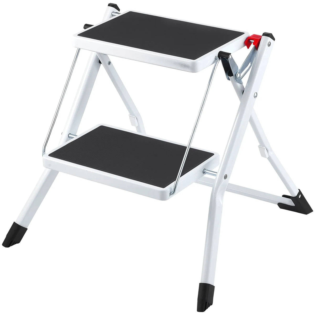 VEVOR 2 pakāpienu saliekamās tērauda kāpnes ar platu neslīdošu pakāpienu, kravnesība 150 kg, ergonomiskas daudzfunkcionālas mājai, virtuvei, birojam un kemperiem - ZEMLETES.LV