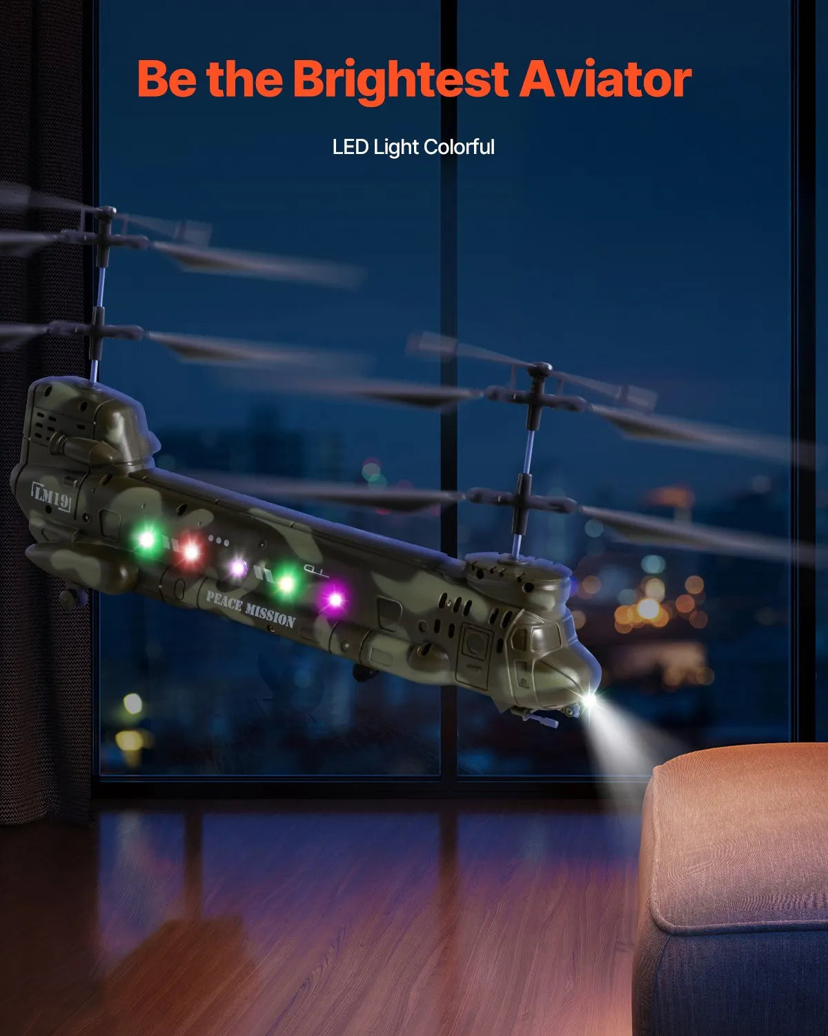 VEVOR RC-sõjaväehelikopter 2,4 GHz 3,5 kanaliga LED-iga, 20 min lend, alates 8 a