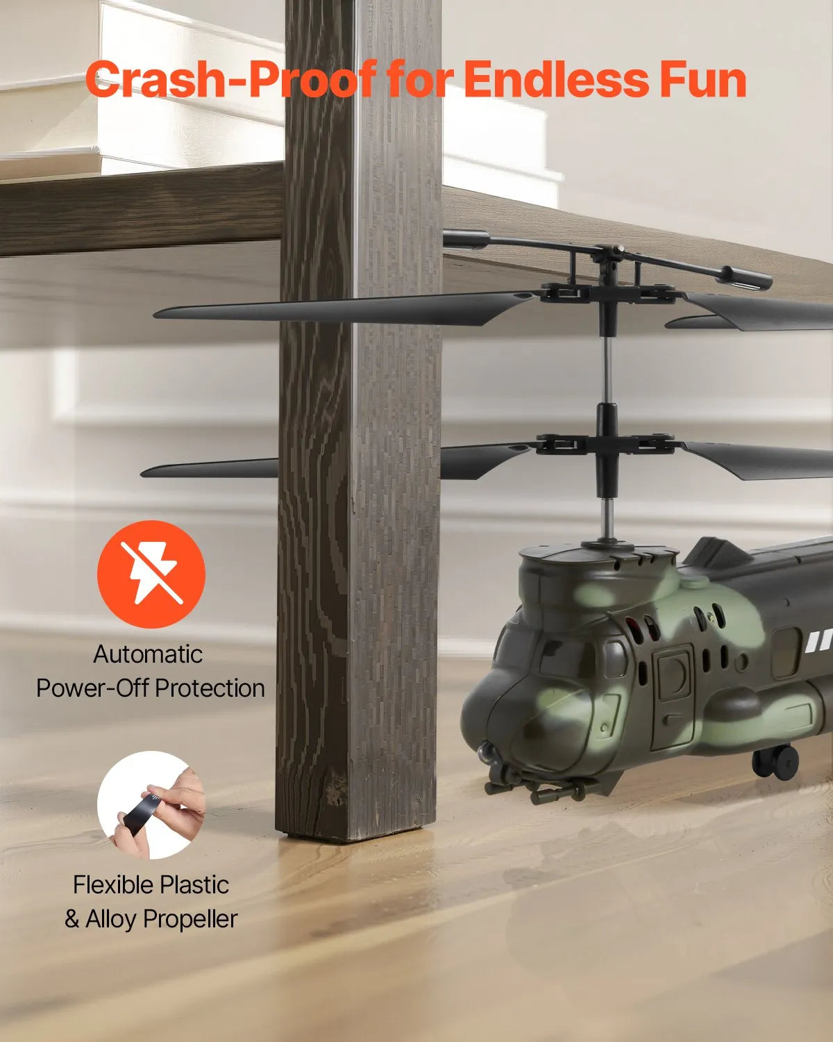 VEVOR RC-sõjaväehelikopter 2,4 GHz 3,5 kanaliga LED-iga, 20 min lend, alates 8 a