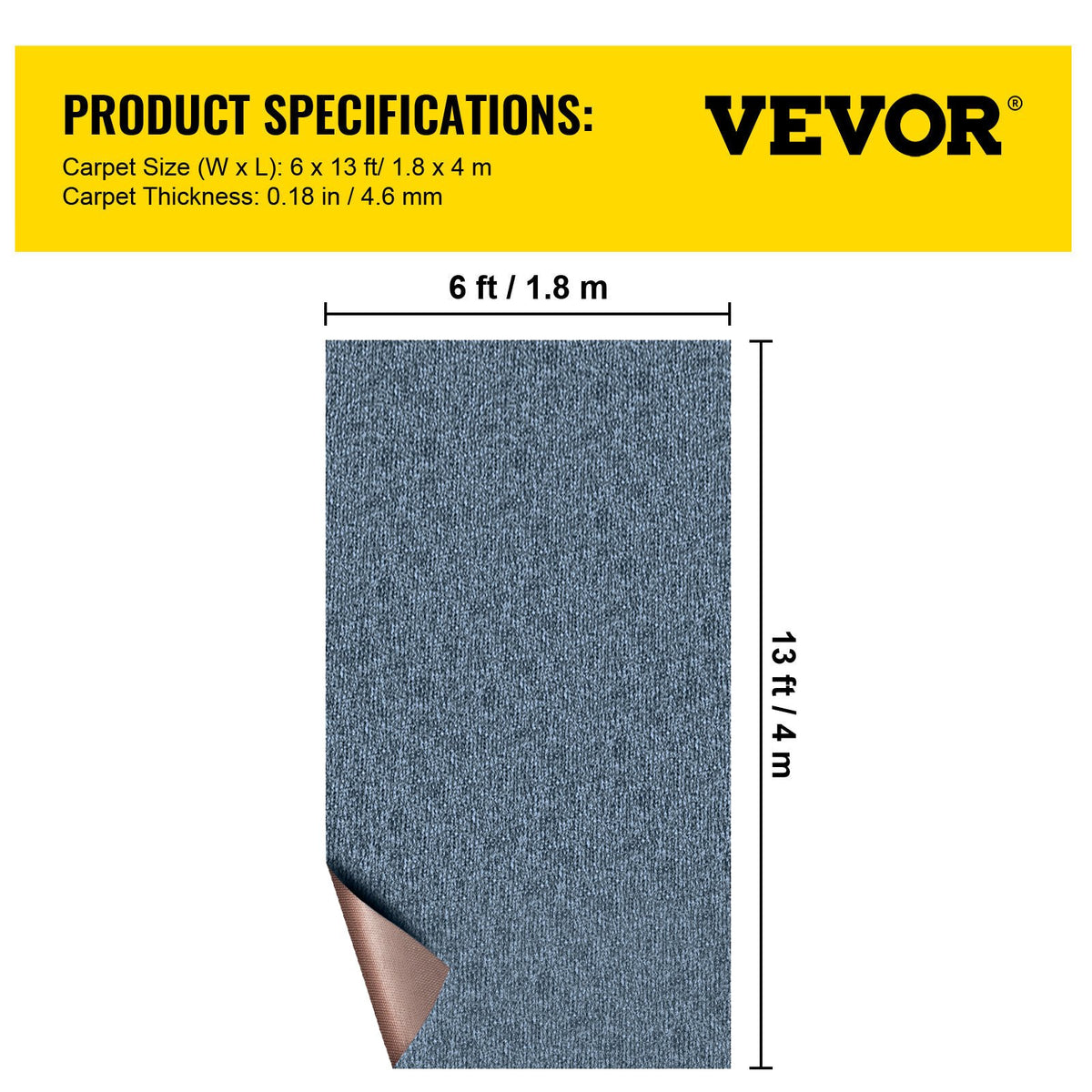 VEVOR jūras paklājs 182,9 × 396,2 cm, laivu un āra paklājs, neslīdošs TPR ūdensizturīgs grīdas segums terasei, klājam, iekšējām un āra zonām, viegli tīrāms, apgriežams paklāja rullis, pelēks
