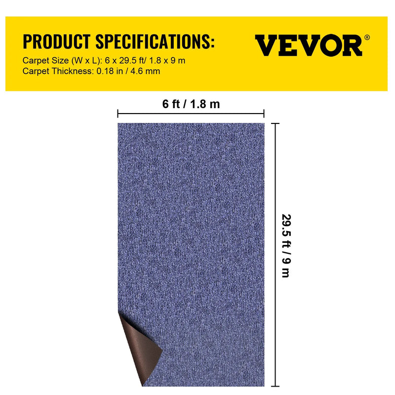 VEVOR iekštelpu un āra paklājs 1,8 × 9 m (5,9 × 29,5 pēdas), ūdensizturīgs āra paklājs terasei, verandai, klājam un garāžai, neslīdošs paklāja rullis, bez pelējuma, zilā krāsā