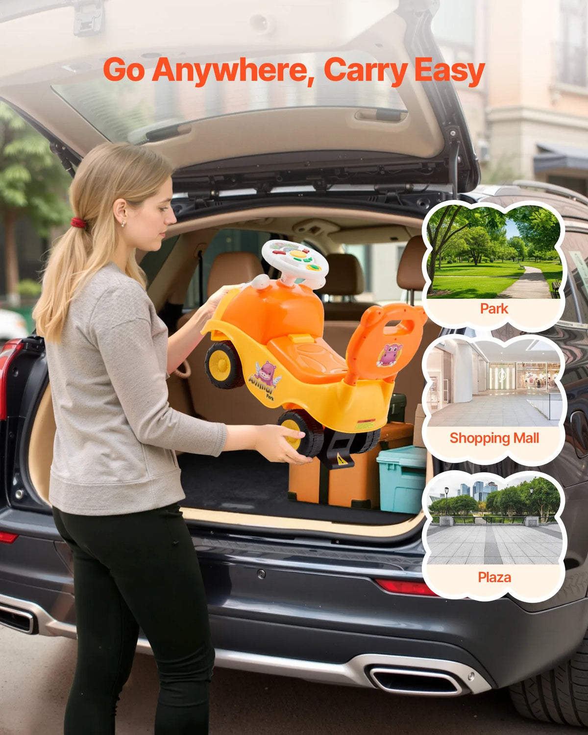 VEVOR pealeistutav auto lastele 19–36 kuud heli, muusika ja hoiuruumiga, kuni 22 kg