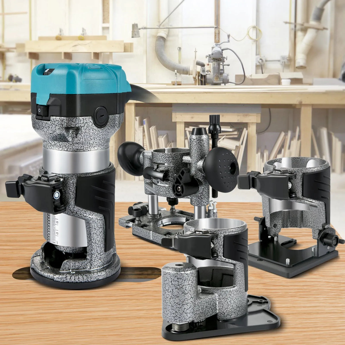 VEVOR Wood Router 710 W with 3 Collet Chucks, Woodworking Router with Fixed, Plunge, Bevel and Offset Base, Aluminium Body and Variable Speed