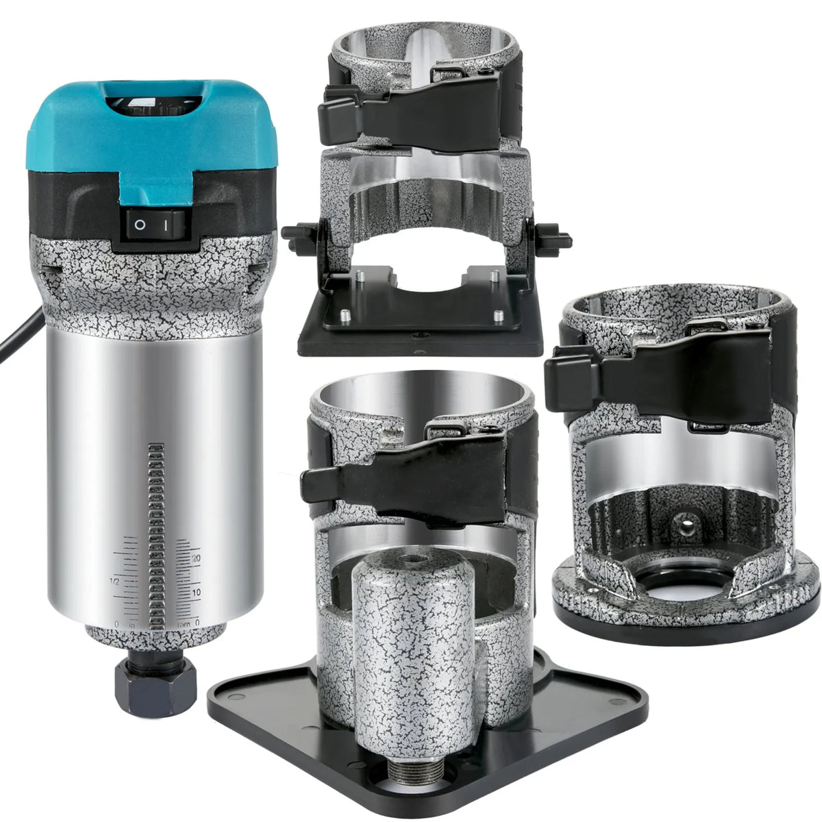 VEVOR Wood Router 710 W with 3 Collet Chucks, Woodworking Router with Fixed, Plunge, Bevel and Offset Base, Aluminium Body and Variable Speed