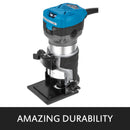 VEVOR kompakts frēzētājs 800 W ar regulējamu ātrumu līdz 30 000 apgr./min, 6,4 mm un 9,5 mm spīļpatronas, iegremdējamā un slīpā pamatne, 220 V