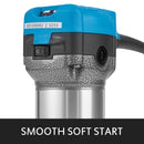 VEVOR kompakts frēzētājs 800 W ar regulējamu ātrumu līdz 30 000 apgr./min, 6,4 mm un 9,5 mm spīļpatronas, iegremdējamā un slīpā pamatne, 220 V