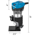 VEVOR kompakts frēzētājs 800 W ar regulējamu ātrumu līdz 30 000 apgr./min, 6,4 mm un 9,5 mm spīļpatronas, iegremdējamā un slīpā pamatne, 220 V