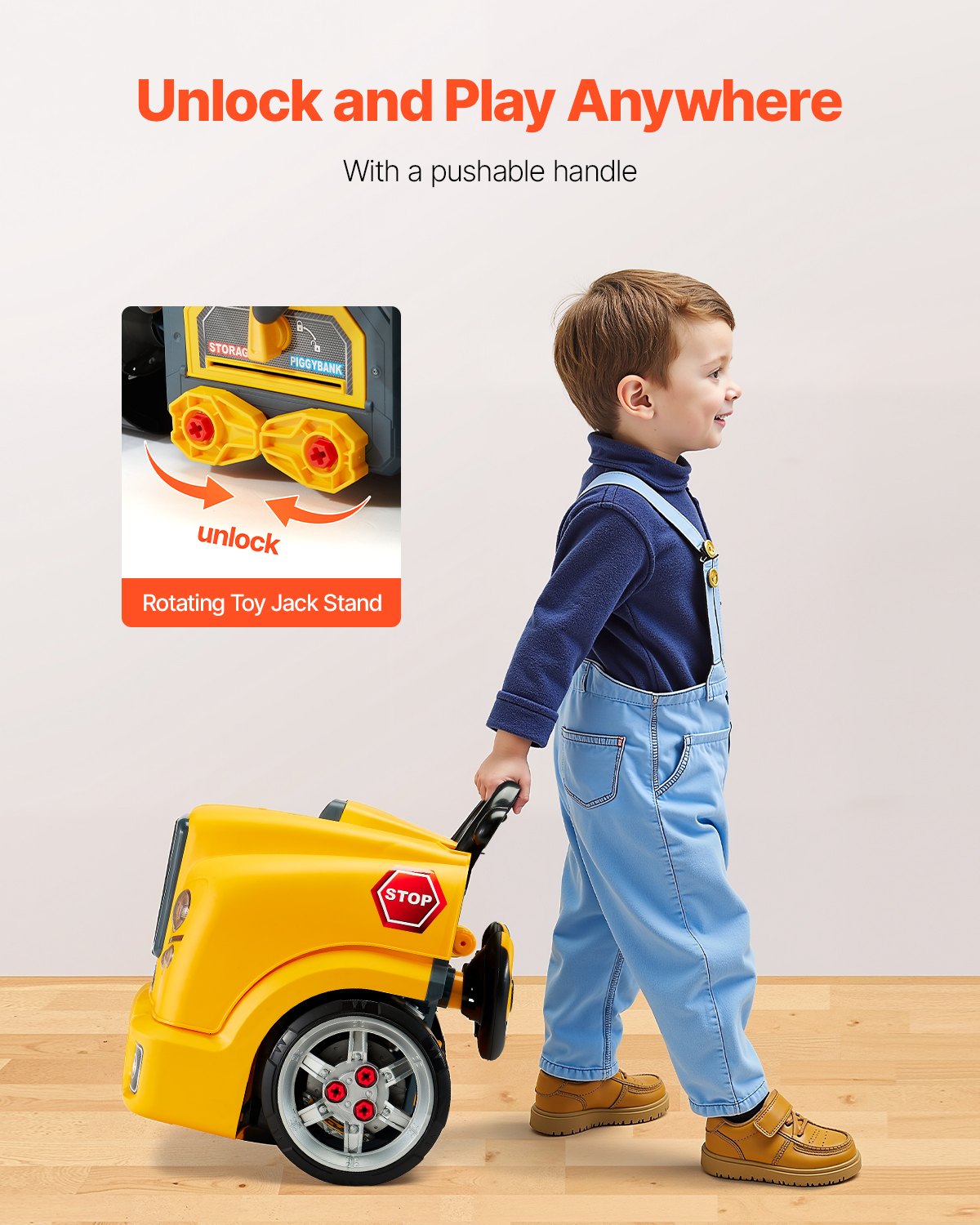 VEVOR Toy Engine 60 Pieces, Mechanic Kit with Light, Sound, Steering and Towing, from 3 Years, Yellow