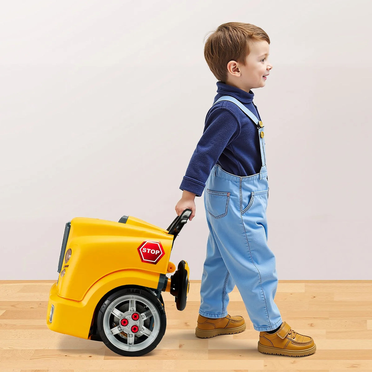 VEVOR Toy Engine 60 Pieces, Mechanic Kit with Light, Sound, Steering and Towing, from 3 Years, Yellow