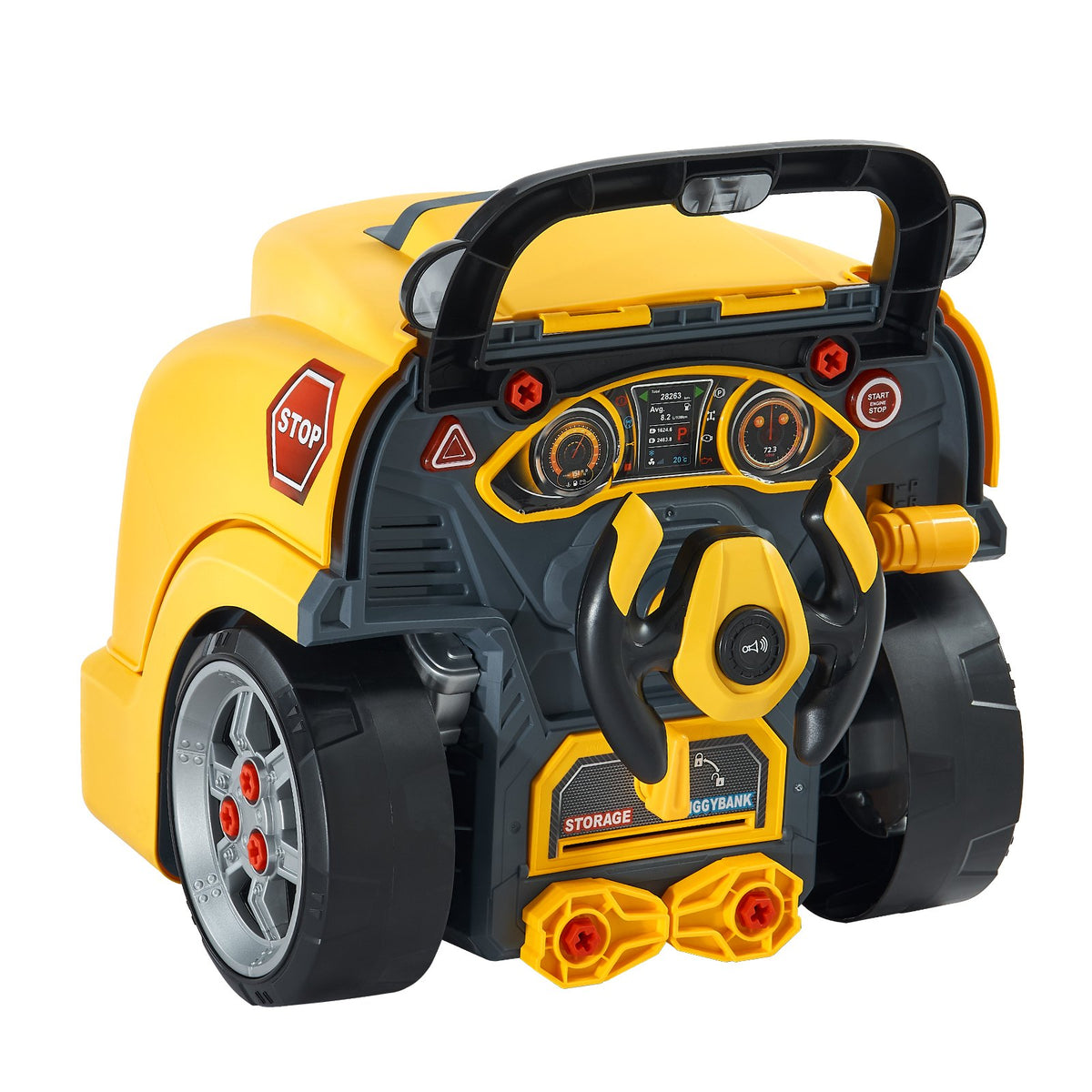 VEVOR Toy Engine 60 Pieces, Mechanic Kit with Light, Sound, Steering and Towing, from 3 Years, Yellow