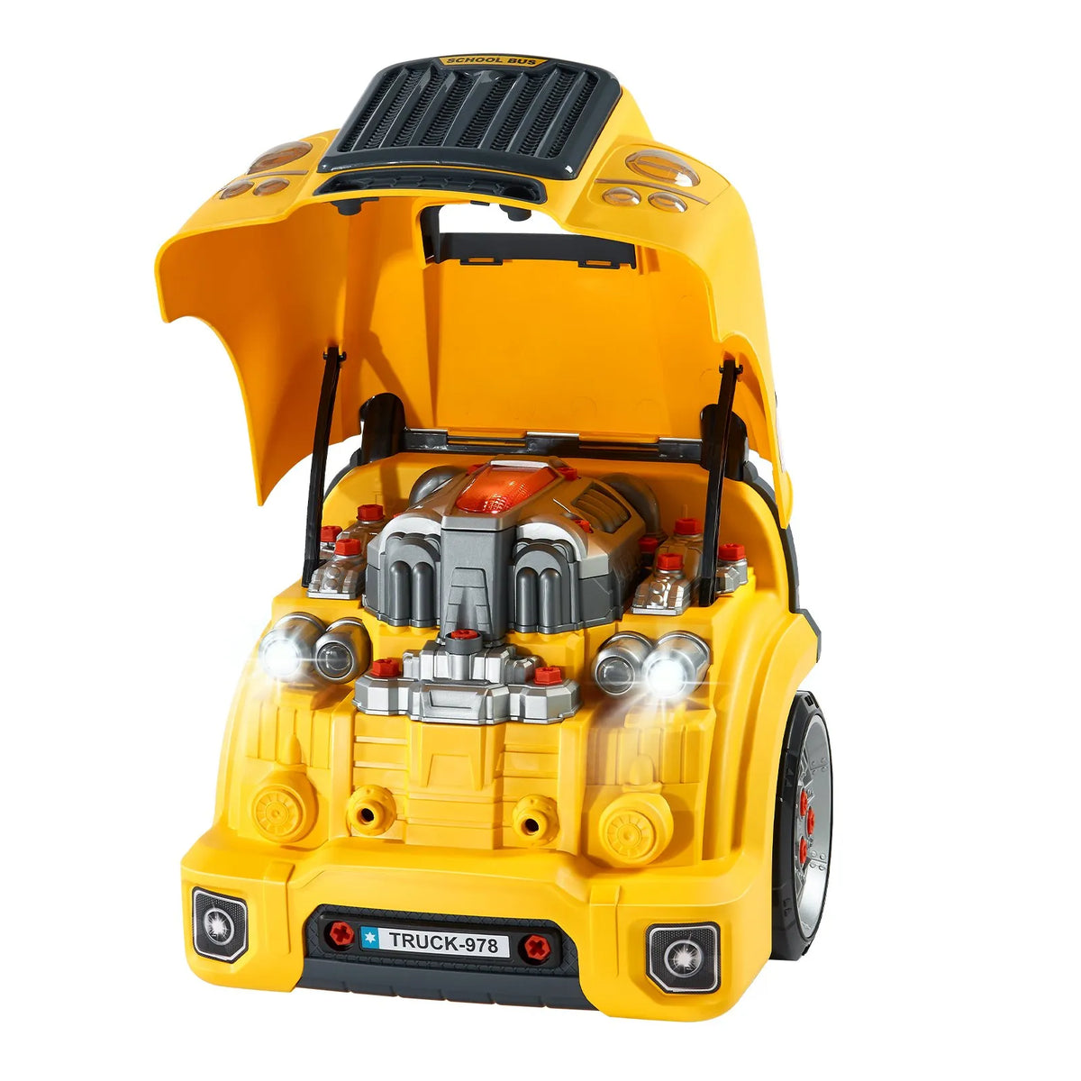 VEVOR Toy Engine 60 Pieces, Mechanic Kit with Light, Sound, Steering and Towing, from 3 Years, Yellow