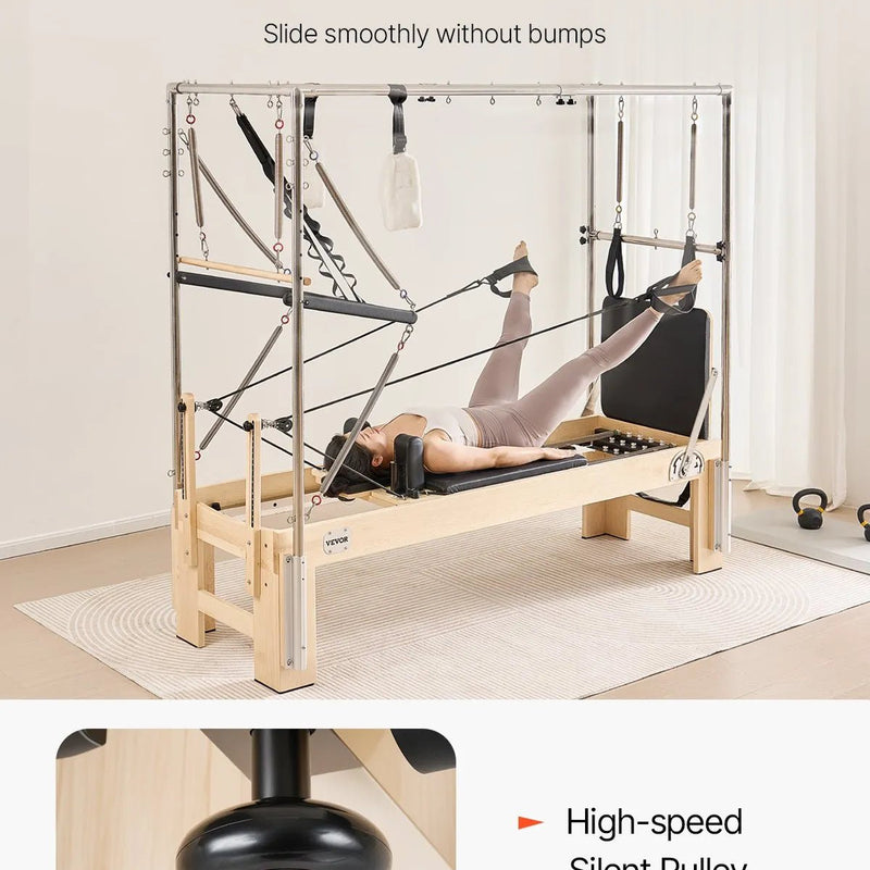 VEVOR pilates reformeris no koka ar dubulto pretestību, treniņu aprīkojums ar reformera kasti un lēciena platformu, piemērots iesācējiem un pieredzējušiem lietotājiem, slodze līdz 181 kg - ZEMLETES.LV