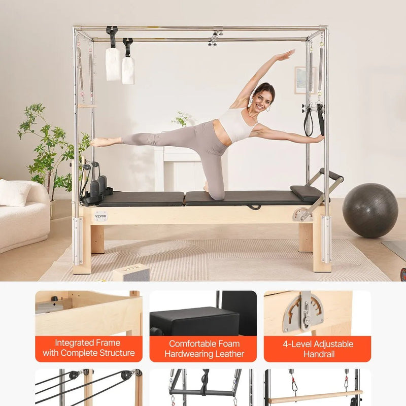VEVOR pilates reformeris no koka ar dubulto pretestību, treniņu aprīkojums ar reformera kasti un lēciena platformu, piemērots iesācējiem un pieredzējušiem lietotājiem, slodze līdz 181 kg - ZEMLETES.LV