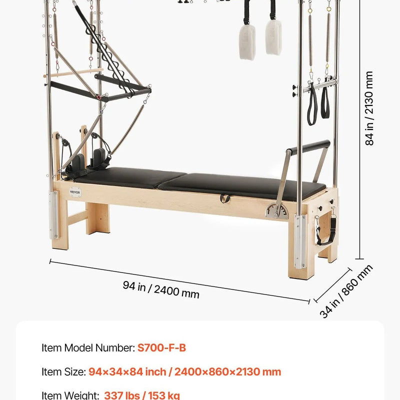 VEVOR pilates reformeris no koka ar dubulto pretestību, treniņu aprīkojums ar reformera kasti un lēciena platformu, piemērots iesācējiem un pieredzējušiem lietotājiem, slodze līdz 181 kg - ZEMLETES.LV