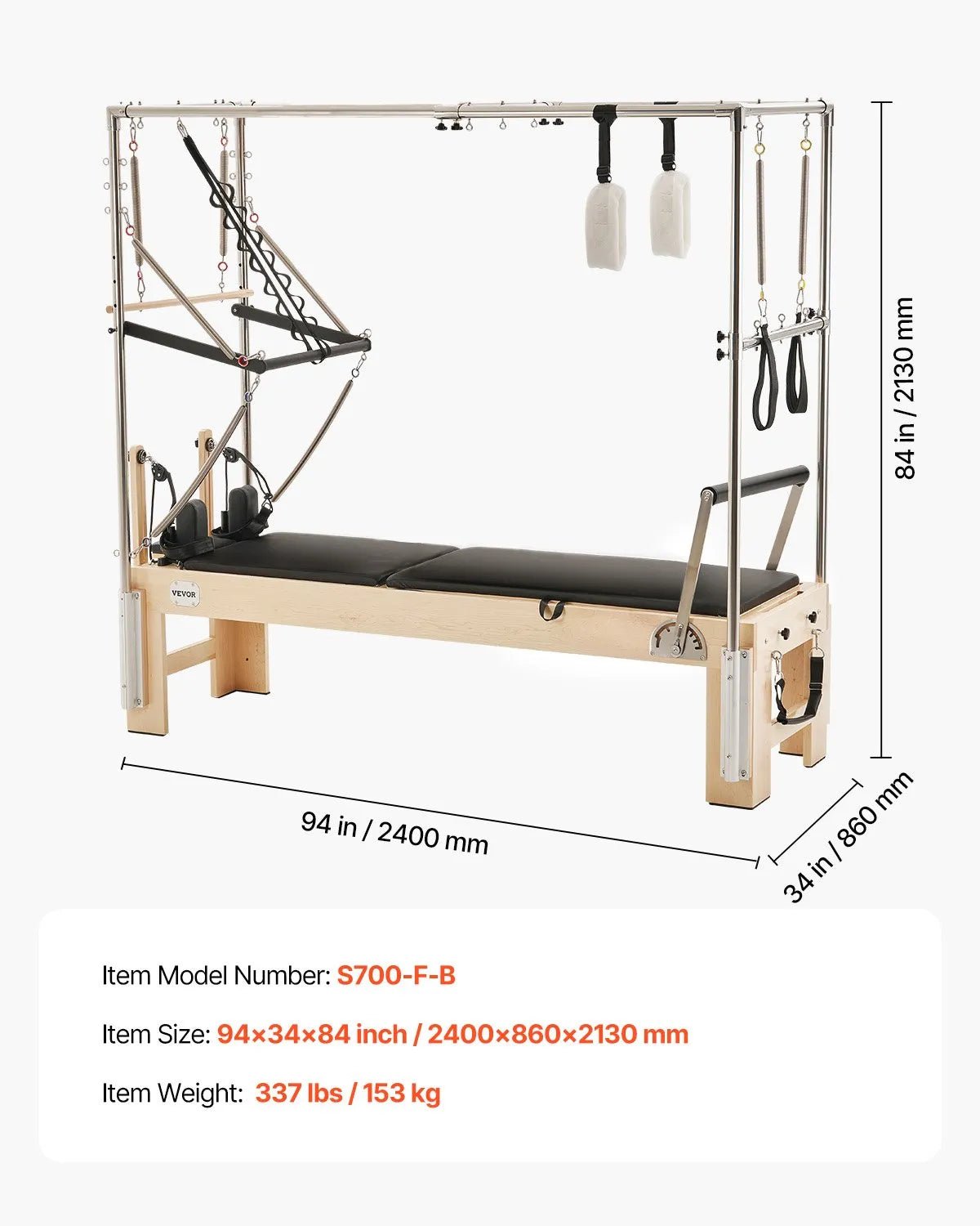 VEVOR pilates reformeris no koka ar dubulto pretestību, treniņu aprīkojums ar reformera kasti un lēciena platformu, piemērots iesācējiem un pieredzējušiem lietotājiem, slodze līdz 181 kg - ZEMLETES.LV