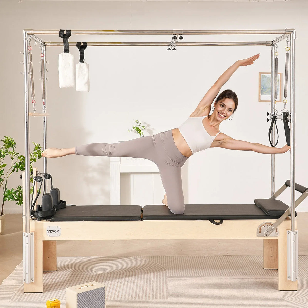 VEVOR pilates reformeris no koka ar dubulto pretestību, treniņu aprīkojums ar reformera kasti un lēciena platformu, piemērots iesācējiem un pieredzējušiem lietotājiem, slodze līdz 181 kg - ZEMLETES.LV