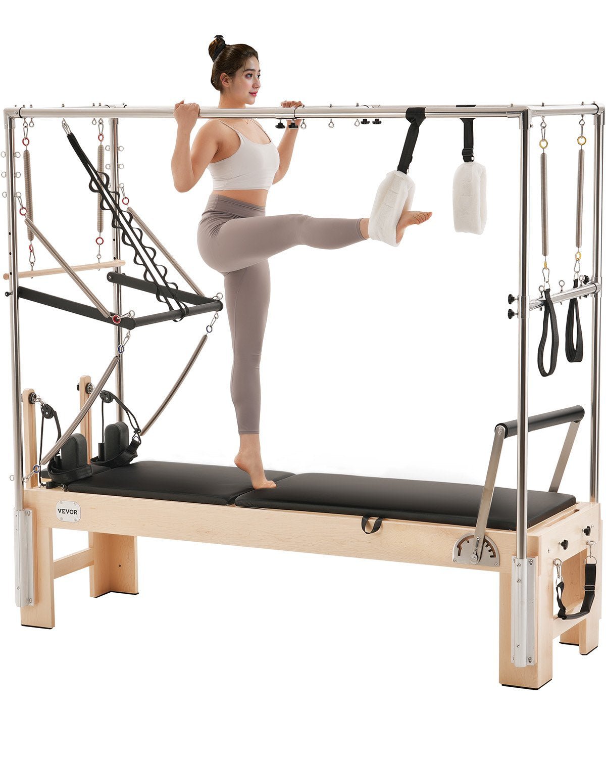 VEVOR pilates reformeris no koka ar dubulto pretestību, treniņu aprīkojums ar reformera kasti un lēciena platformu, piemērots iesācējiem un pieredzējušiem lietotājiem, slodze līdz 181 kg - ZEMLETES.LV