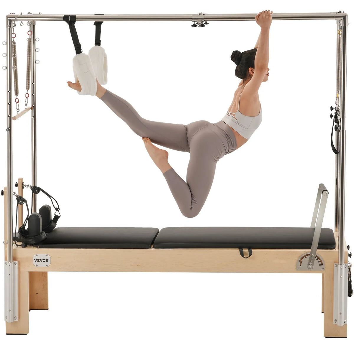 VEVOR pilates reformeris no koka ar dubulto pretestību, treniņu aprīkojums ar reformera kasti un lēciena platformu, piemērots iesācējiem un pieredzējušiem lietotājiem, slodze līdz 181 kg - ZEMLETES.LV