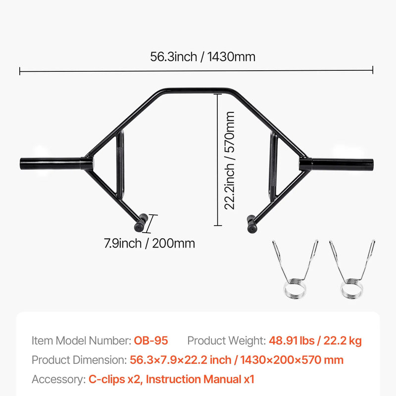 VEVOR trapeces stienis (hex bar), atvērta rāmja konstrukcija, 360 kg slodze, 50 mm diametrs, ar rievotiem rokturiem, piemērots pietupieniem, vilkmei un plecu spiedienam - ZEMLETES.LV