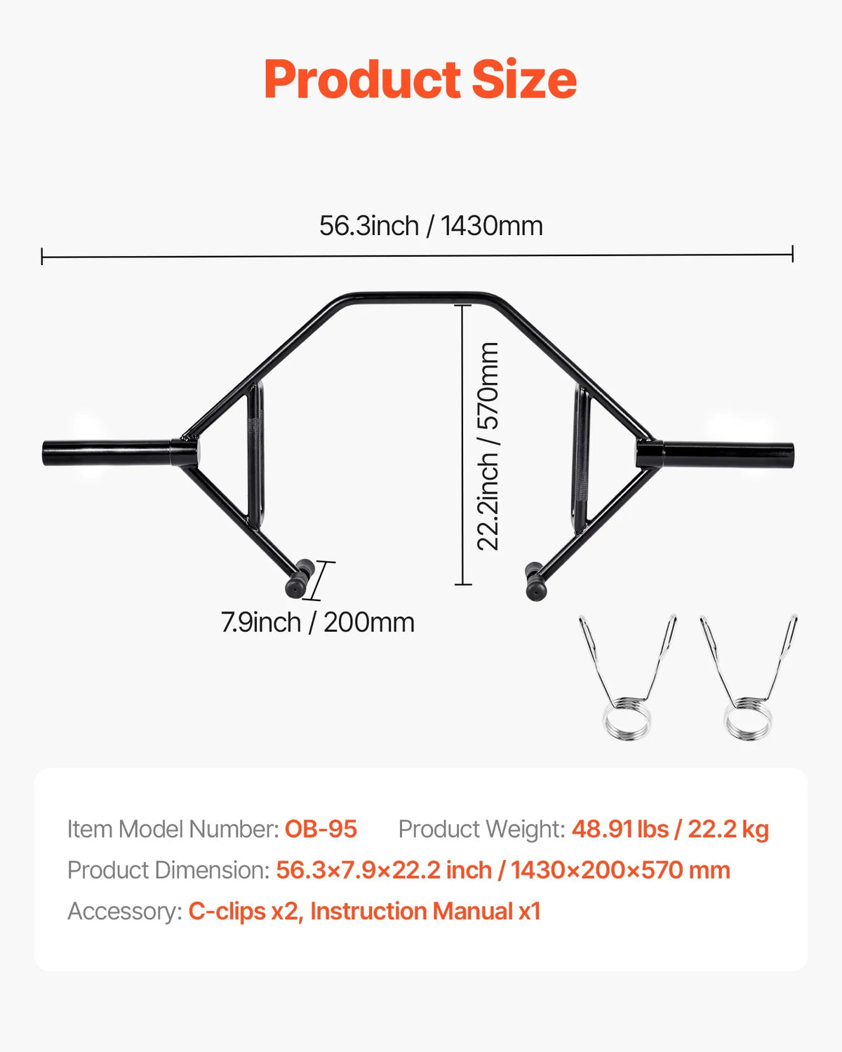 VEVOR trapeces stienis (hex bar), atvērta rāmja konstrukcija, 360 kg slodze, 50 mm diametrs, ar rievotiem rokturiem, piemērots pietupieniem, vilkmei un plecu spiedienam - ZEMLETES.LV