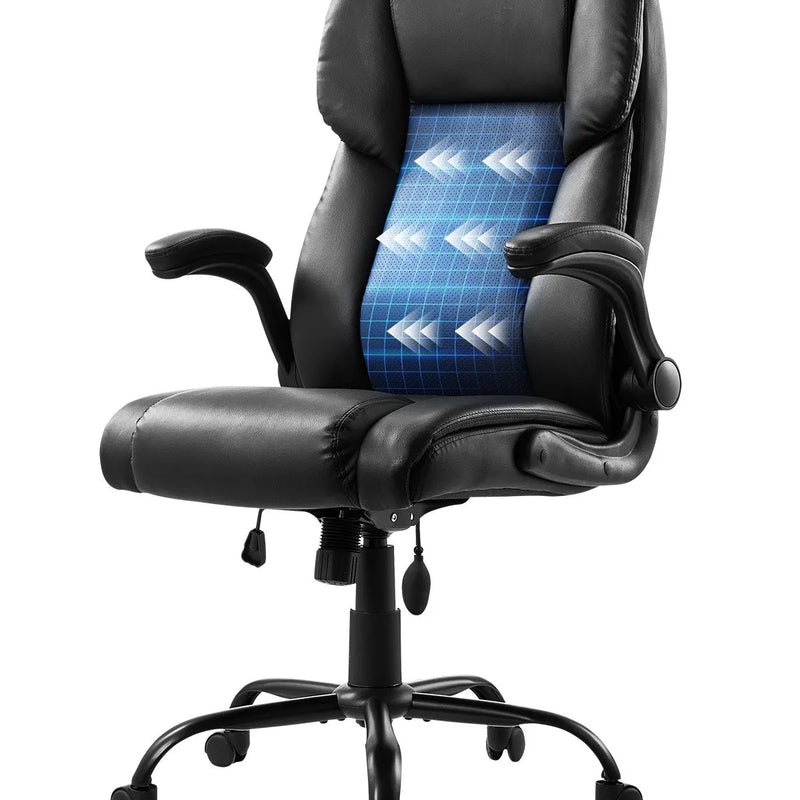 VEVOR vadītāja biroja krēsls, augsta atzveltne ar paceļamiem roku balstiem un jostasvietas atbalstu, ergonomisks biroja krēsls ar regulējamu slīpumu un augstumu, PU ādas grozāms krēsls ar riteņiem darbam, mācībām un spēlēm, melns