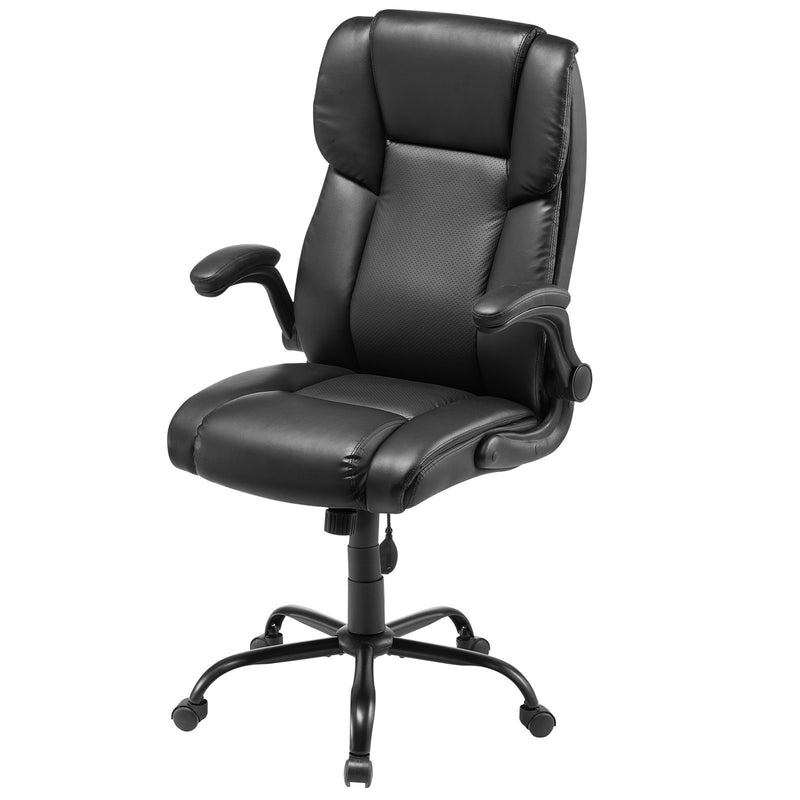 VEVOR vadītāja biroja krēsls, augsta atzveltne ar paceļamiem roku balstiem un jostasvietas atbalstu, ergonomisks biroja krēsls ar regulējamu slīpumu un augstumu, PU ādas grozāms krēsls ar riteņiem darbam, mācībām un spēlēm, melns