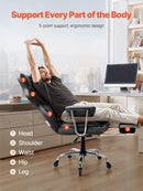 VEVOR vadītāja biroja krēsls, augsta atzveltne ar izvelkamu kāju balstu un noņemamiem roku balstiem, ergonomisks biroja krēsls ar augstas elastības putu polsterējumu, PU ādas grozāms krēsls ar riteņiem darbam, mācībām un spēlēm, melns