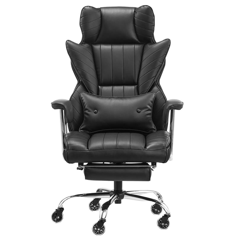 VEVOR vadītāja biroja krēsls, augsta atzveltne ar izvelkamu kāju balstu un noņemamiem roku balstiem, ergonomisks biroja krēsls ar augstas elastības putu polsterējumu, PU ādas grozāms krēsls ar riteņiem darbam, mācībām un spēlēm, melns