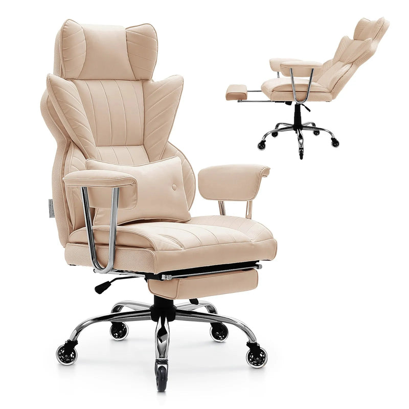 VEVOR vadītāja biroja krēsls, augsta atzveltne ar izvelkamu kāju balstu un noņemamiem roku balstiem, ergonomisks biroja krēsls ar augstas elastības putu polsterējumu, PU ādas grozāms krēsls ar riteņiem darbam, mācībām un spēlēm, brūns